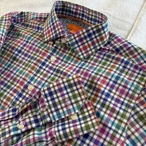 Tallia Shirt Mens 32/33 Multicolor‎ Plaid Check Flannel Cotton Button Up Outdoor